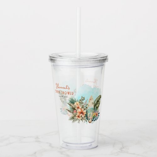 Baby on Board Tropical Surf Neutral Baby Shower Acrylic Tumbler