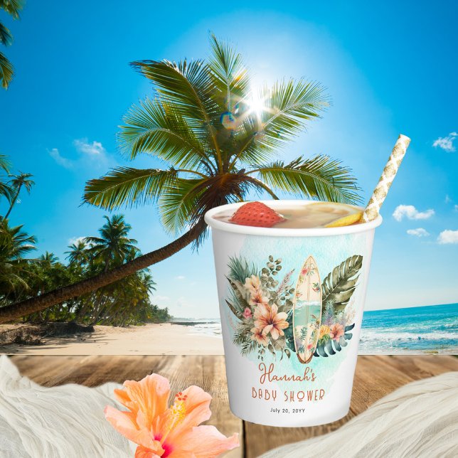 Baby on Board Tropical Surf Neutral Baby Shower Paper Cups (Creator Uploaded)