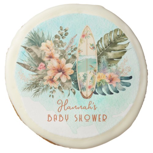 Baby on Board Tropical Surf Neutral Baby Shower Sugar Cookie
