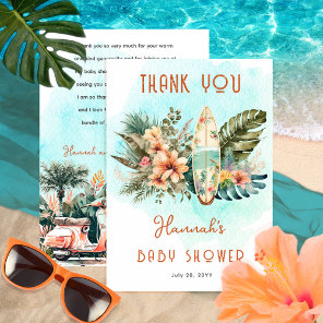 Baby on Board Tropical Surf Neutral Baby Shower Thank You Card
