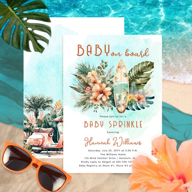Baby on Board Tropical Surf Neutral Baby Sprinkle Invitation (Creator Uploaded)
