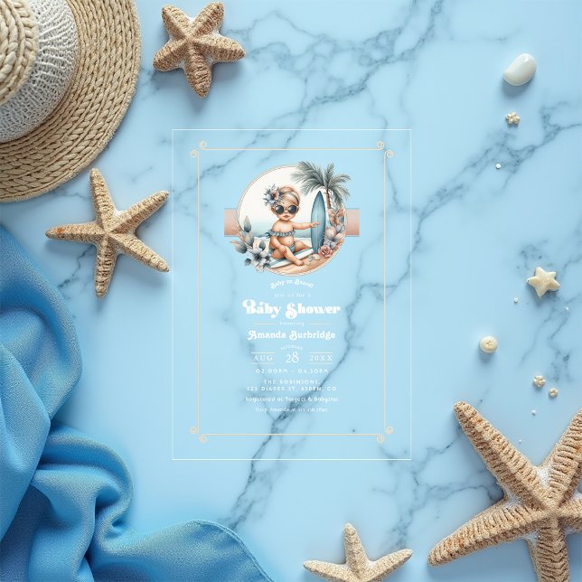 Baby on Board Tropical Surf-Themed Baby Shower Acrylic Invitations (Baby on Board Tropical Surf-Themed Baby Shower Acrylic Invitations)