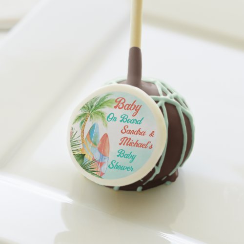 Baby on board tropical surfing baby shower custom cake pops