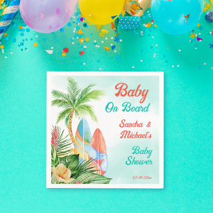 Baby on board tropical surfing baby shower custom  napkins