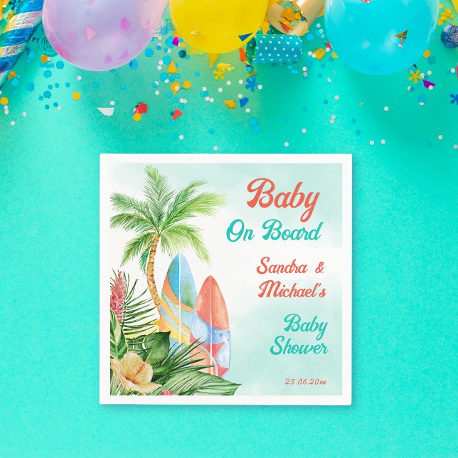 Baby on board tropical surfing baby shower custom  napkins (Creator Uploaded)