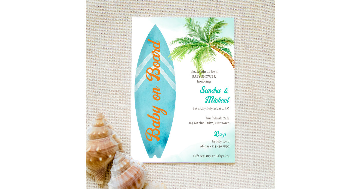 Editable Baby on Board Baby Shower Sprinkle Surf Surfing 