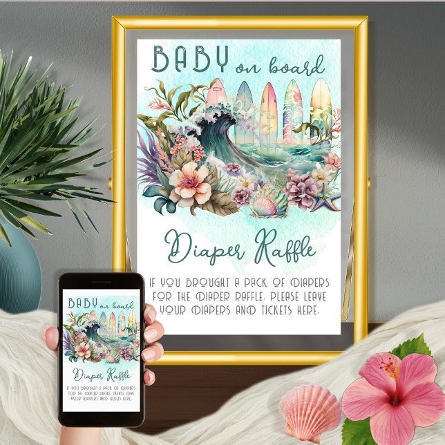 Baby on Board Tropical Surfing Diaper Raffle Poster (Creator Uploaded)
