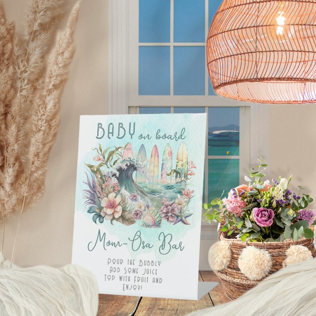 Baby on Board Tropical Surfing Mom-Osa Bar Pedestal Sign (Creator Uploaded)