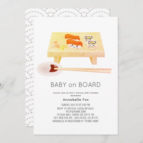 Baby on Board Virtual Sushi Baby Shower  Invitation