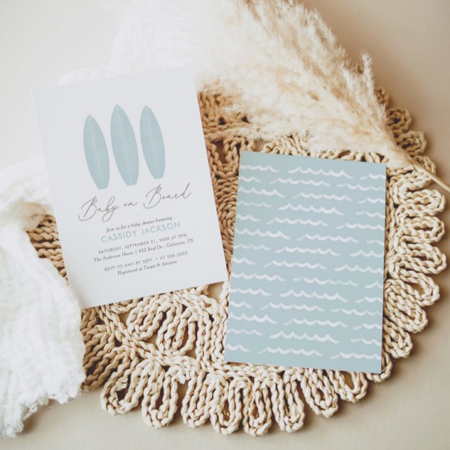 Baby on Board Watercolor Surfboard Baby Shower Invitation (Creator Uploaded)