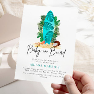 Baby on Board Watercolor Surfboard Baby Shower Invitation