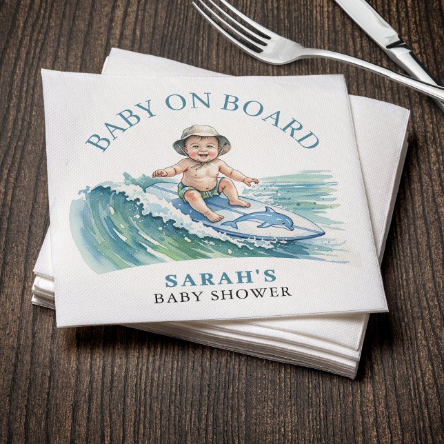 Baby on Board Watercolor Surfing Baby Shower Napkins (Baby on Board Watercolor Surfing Baby Shower Napkins
)