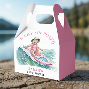 Baby on Board Watercolor Surfing Girl Baby Shower Favor Boxes