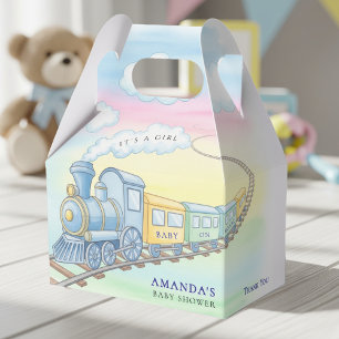 Baby on Board Watercolor Train Baby Shower Favor Boxes