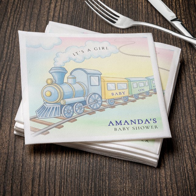 Baby on Board Watercolor Train Baby Shower Napkins (Baby on Board Watercolor Train Baby Shower Napkins
)