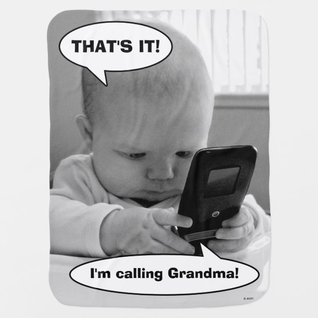 Baby on Cell Phone Baby Blanket (Front)