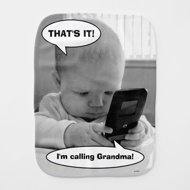 Baby on Cell Phone Baby Burp Cloth (Front)