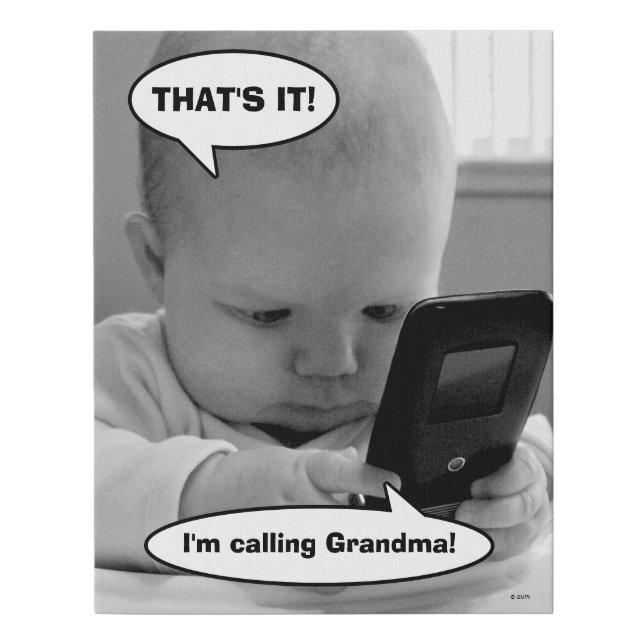 Baby on Cell Phone Faux Canvas Print (Front)