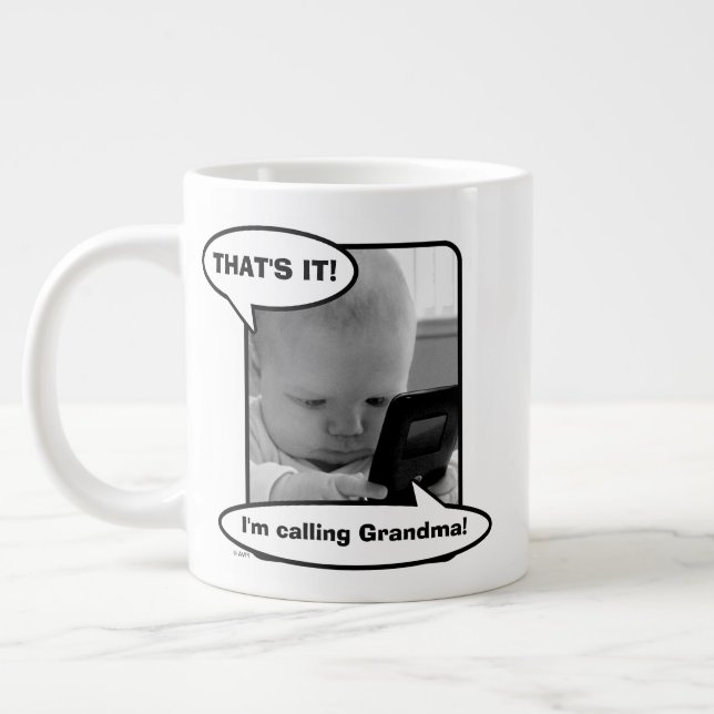Baby on Cell Phone Giant Coffee Mug (Left)