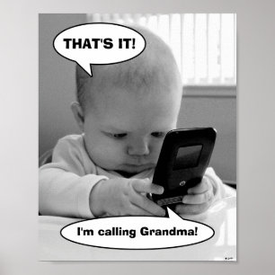 Baby on Cell Phone Poster