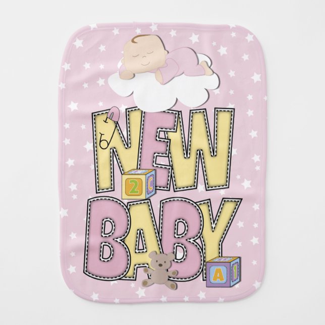 Baby On Cloud with NEW BABY on burp cloth (Front)