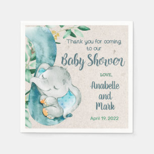 Baby on elephant trunk boy baby shower napkins. napkins