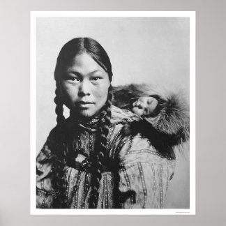 Baby On Eskimo Mom's Back 1906 Poster