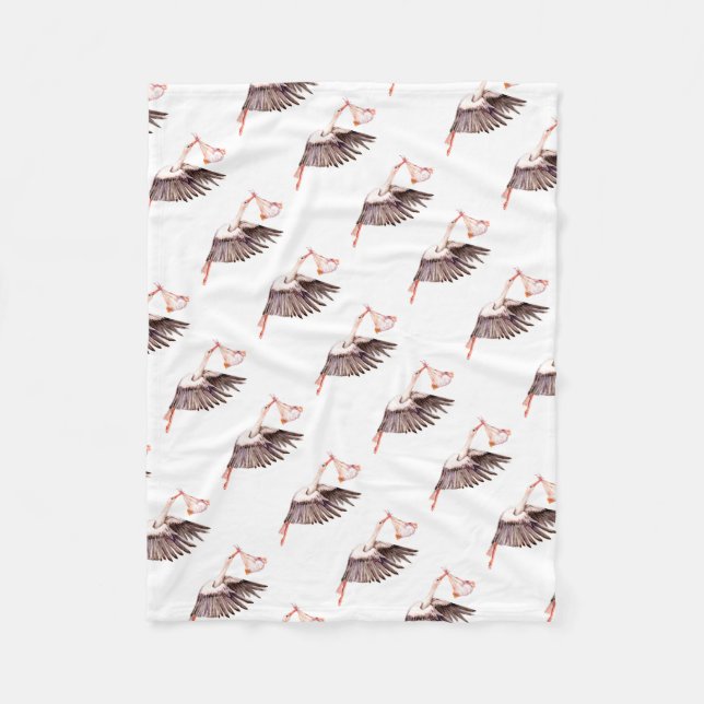 Baby on Stork Fleece Blanket (Front)