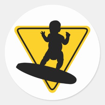Baby On (surf) Board Classic Round Sticker by eBrushDesign at Zazzle