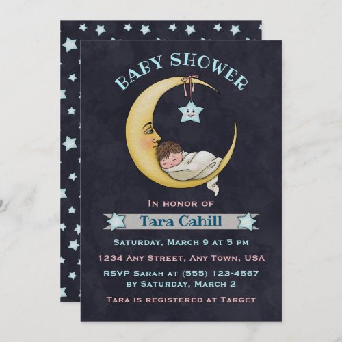 Baby on the Moon Baby Shower Invitation