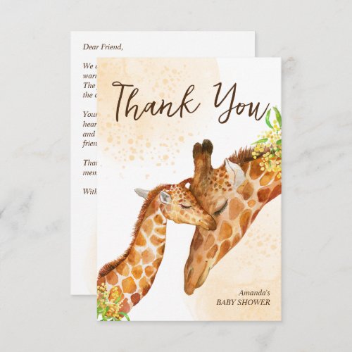 Baby on the way baby giraffe and mom baby shower thank you card
