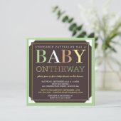 Baby On the Way Modern Green & Brown Baby Shower Invitation (Standing Front)