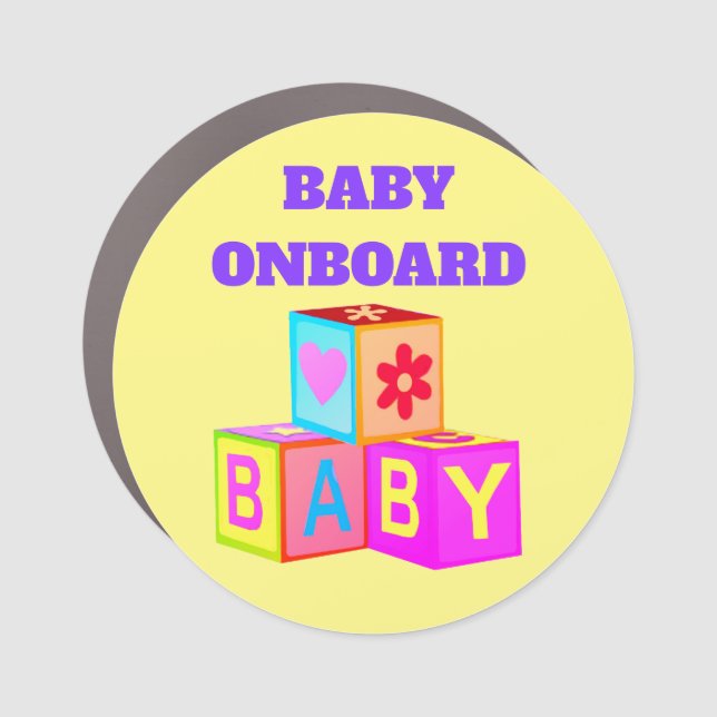 Baby Onboard Yellow Car Magnet (Front)