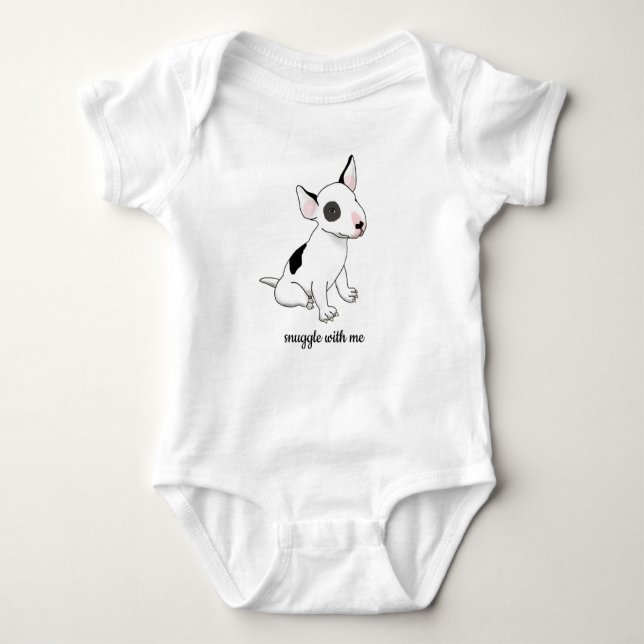Baby one-piece with cute bull-terrier pup bodysuit (Front)