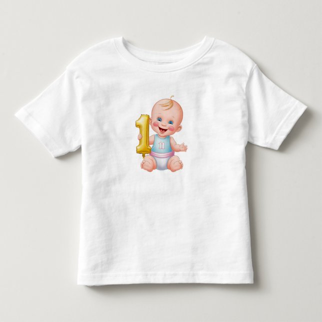 Baby one year old happy birthday toddler t-shirt (Front)