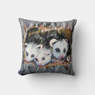 Baby opossums in tree hole Throw Pillow