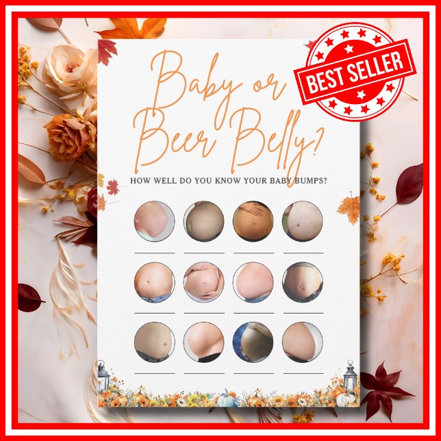 BABY OR BEER BELLY Baby Shower Game LITTLE PUMPKIN Invitation (BABY OR BEER BELLY Easy Baby Shower Game A Little Pumpkin is on the Way Fall Autumn Theme )
