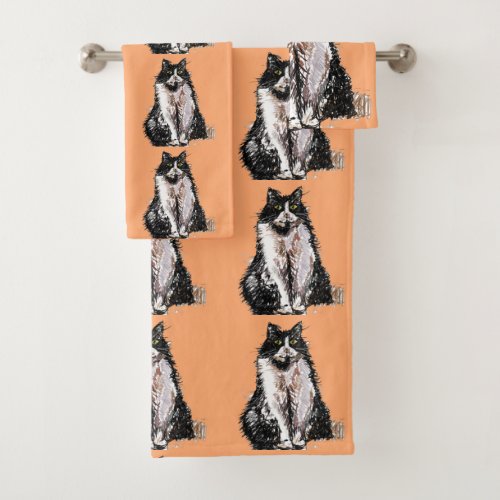 Baby Orange Tuxedo Black Cat Cats Girls Towel Set
