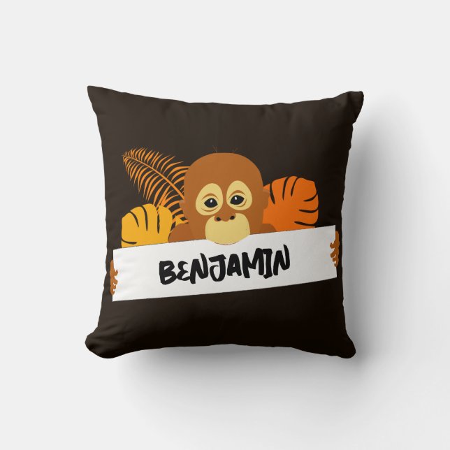 Baby Orangutan Cartoon Throw Pillow (Front)