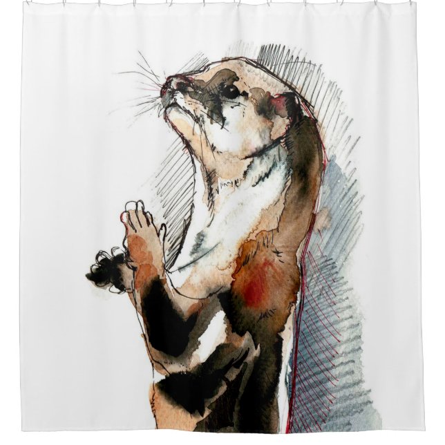 Baby otter and mom shower curtain (Front)