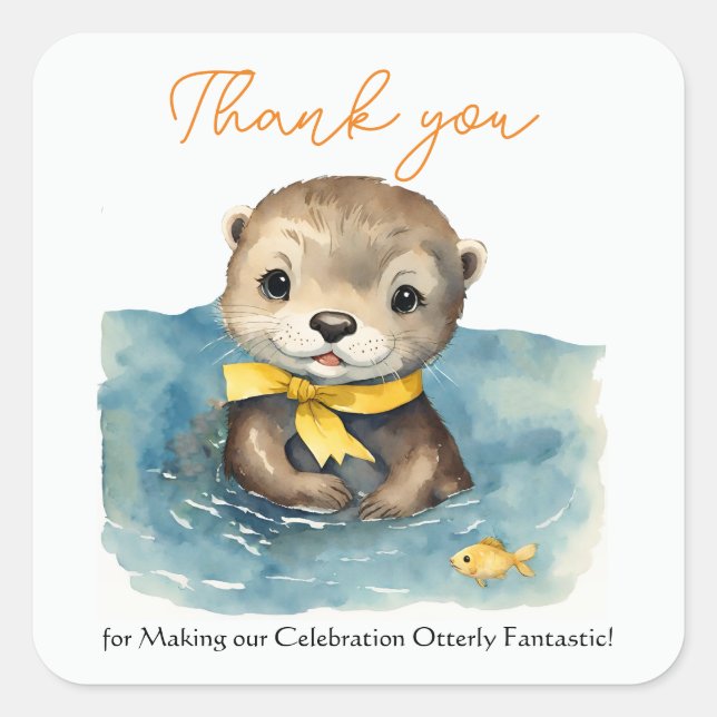Baby Otter Baby Shower Gender Neutral Thank You Square Sticker (Front)