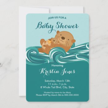 Baby Otter Baby Shower Invitation by LaurEvansDesign at Zazzle