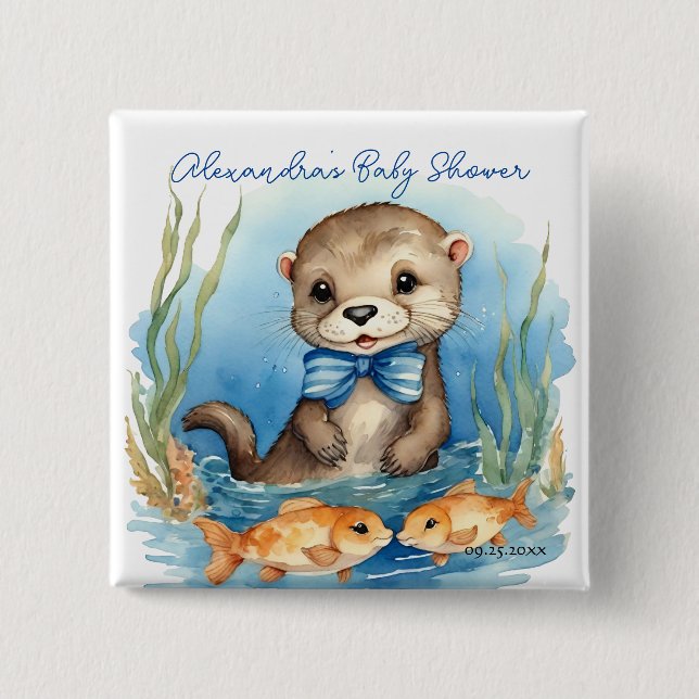 Baby Otter Boy Baby Shower Button (Front)