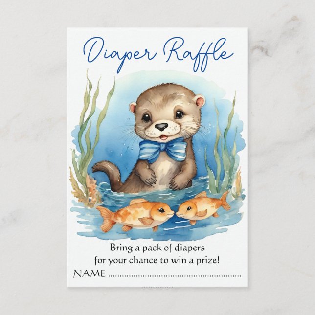 Baby Otter Boy Baby Shower Diaper Raffle Enclosure Card (Front)