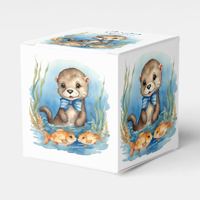 Baby Otter Boy Baby Shower Favor Box (Front Side)