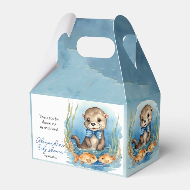 Baby Otter Boy Baby Shower Favor Boxes (Front Side)