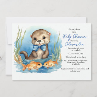 Baby Otter Boy Baby Shower Invitation