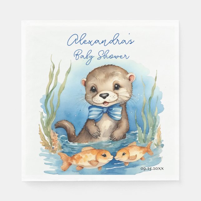 Baby Otter Boy Baby Shower Napkins (Front)