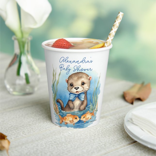 Baby Otter Boy Baby Shower Paper Cups (Insitu)