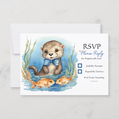 Baby Otter Boy Baby Shower RSVP Card